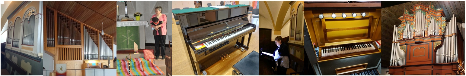 Bilder von Orgeln, von einem Klavier und von Andrea